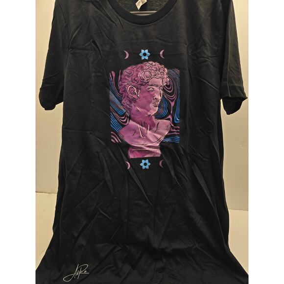 Artist-Signed Black Cotton Graphic T-Shirt Medium “Bust Sculpture” Print - Picture 2 of 5